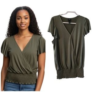 Buckle‎ Daytrip Olive Green Flutter Sleeve V Neck Top Sz XXL